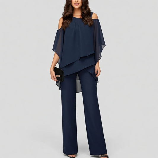 Zeloria Off Shoulder Tweedelige Set met Wijde Broek Dames
