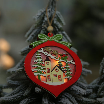 Kersthoutje – Houten Kerstornament Warm Wit met Ophangkoord