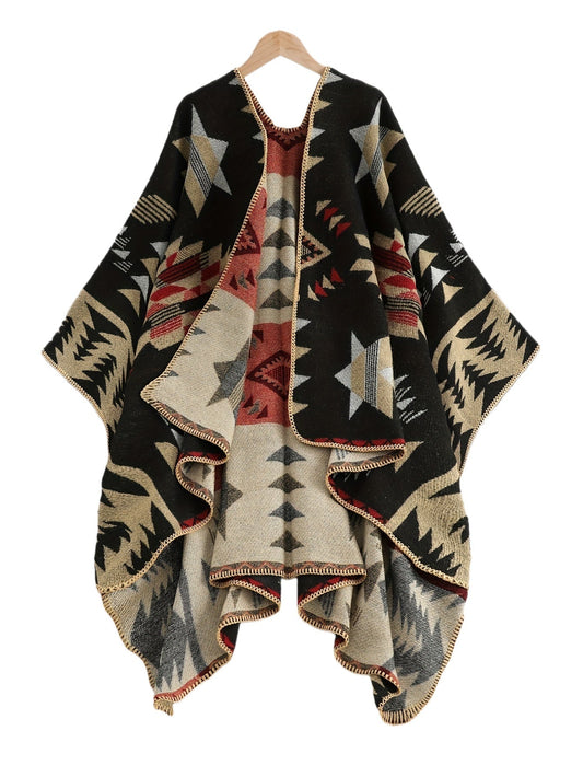 Vrouwen Geometrische Open-Front Poncho Cape