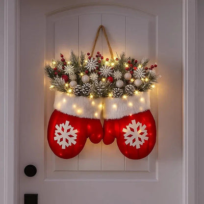 Voorverlichte Kerstkrans in Wantenvorm – 120 Warmwitte LED’s