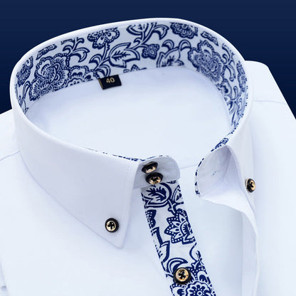 Frederick – Blauw en witte porseleinen kraag zakelijke casual overhemd met lange mouwen