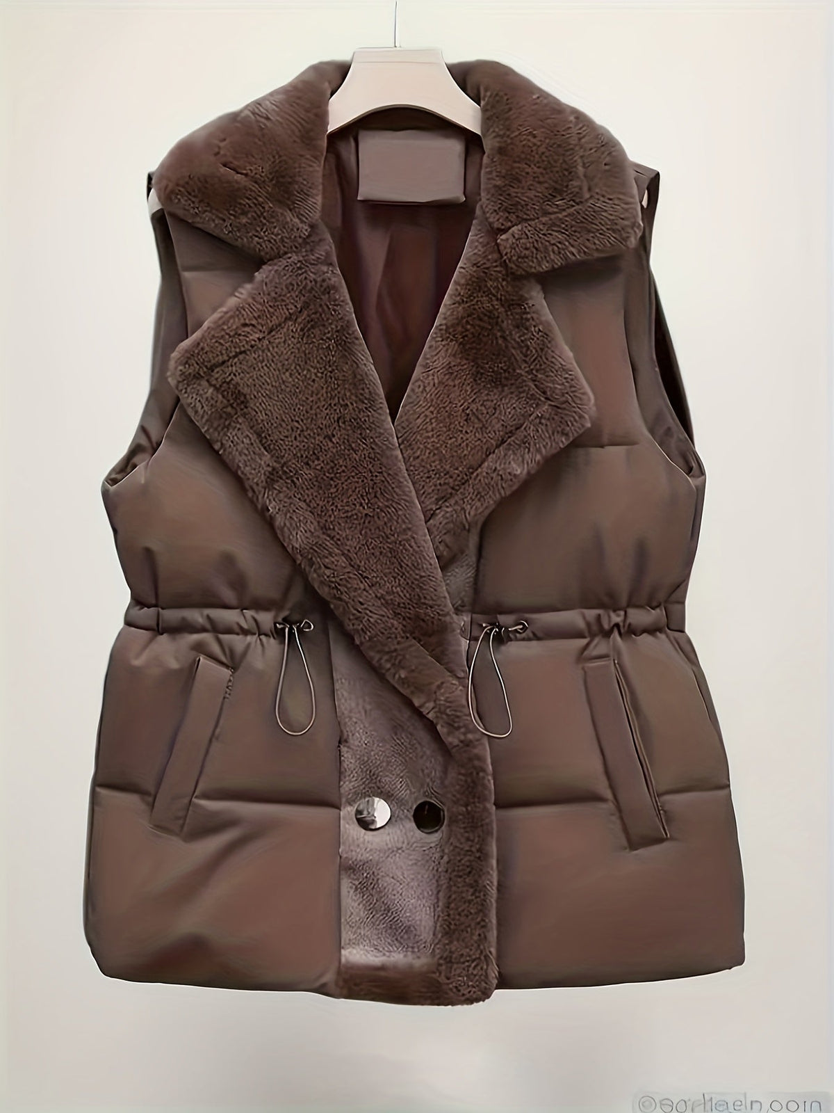 Dames gewatteerde vest met nepbontdetails en taillekoord