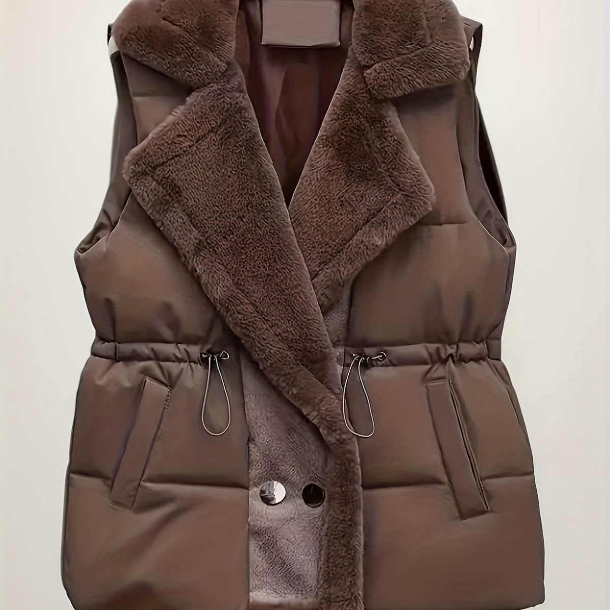 Dames gewatteerde vest met nepbontdetails en taillekoord