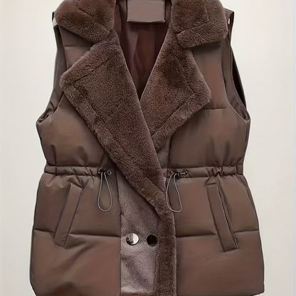 Dames gewatteerde vest met nepbontdetails en taillekoord