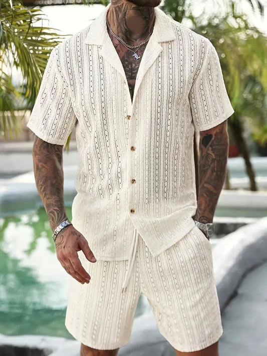 ZomerLuxe Heren Set met Jacquard Shirt en Comfort Short