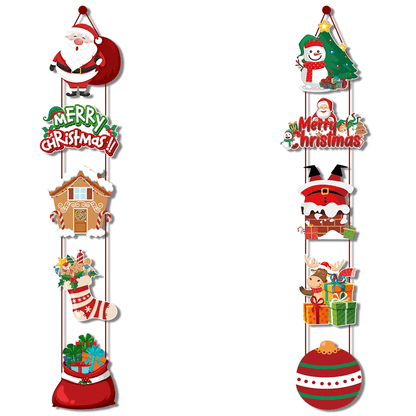 Vrolijk Kerst Hangende Deurbanner - Kerstman, Sneeuwman, Kerstboom, Peperkoekhuis