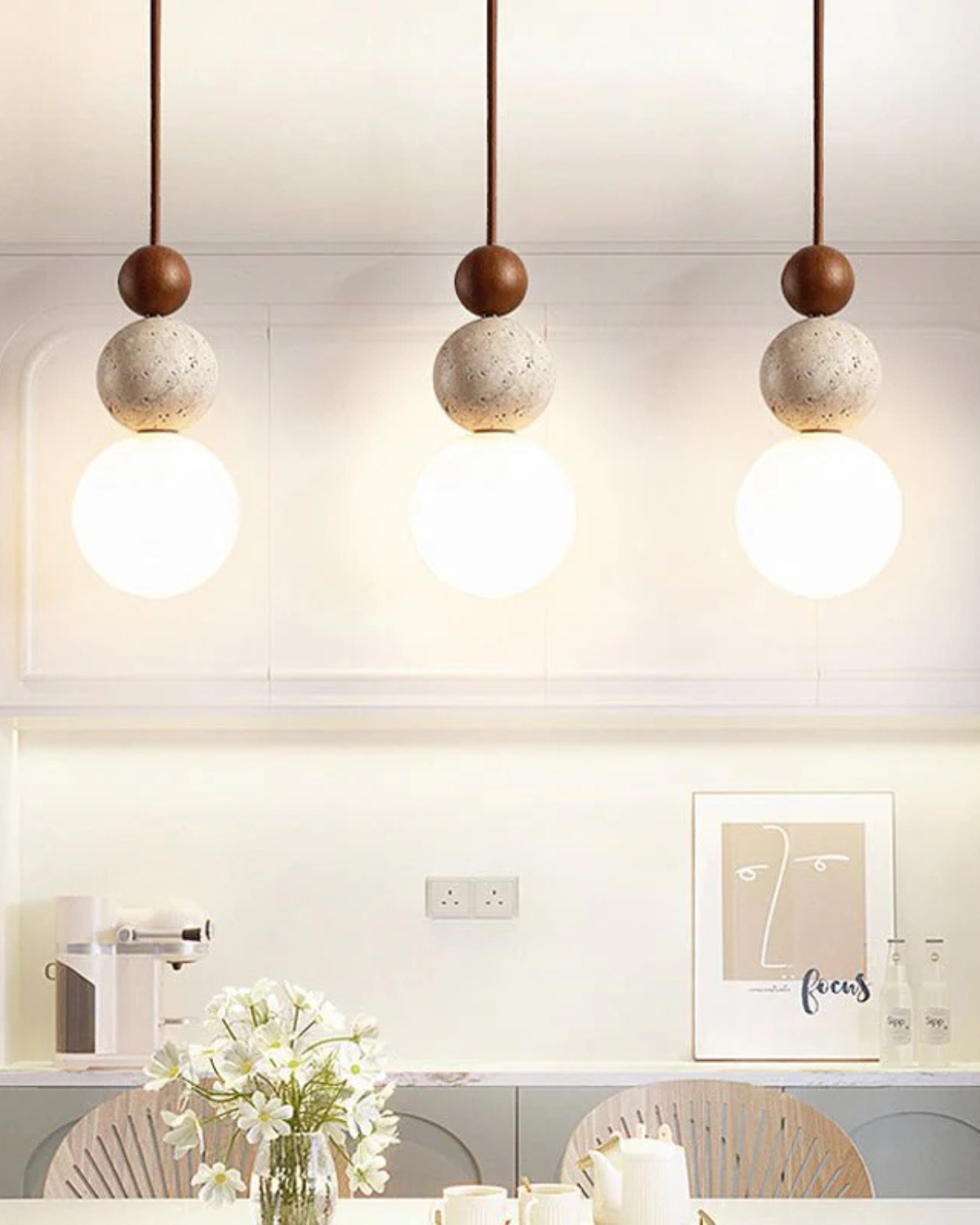 Sereen Houten Hanglamp – Japandi Design met Glazen Bol