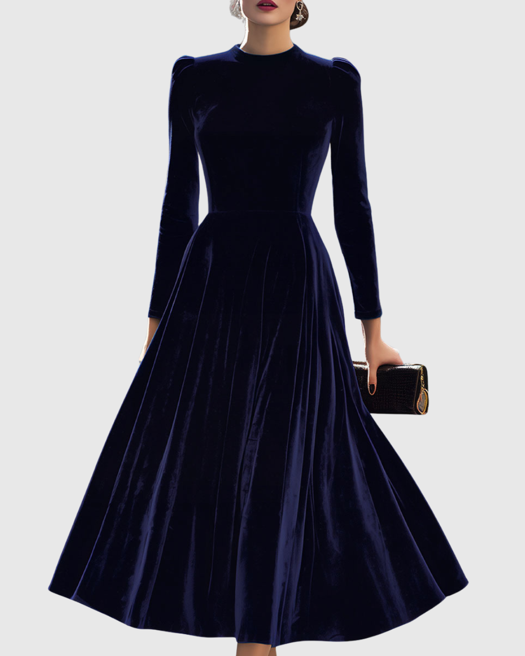 Sibella | Marineblauwe lange mouw midi-jurk