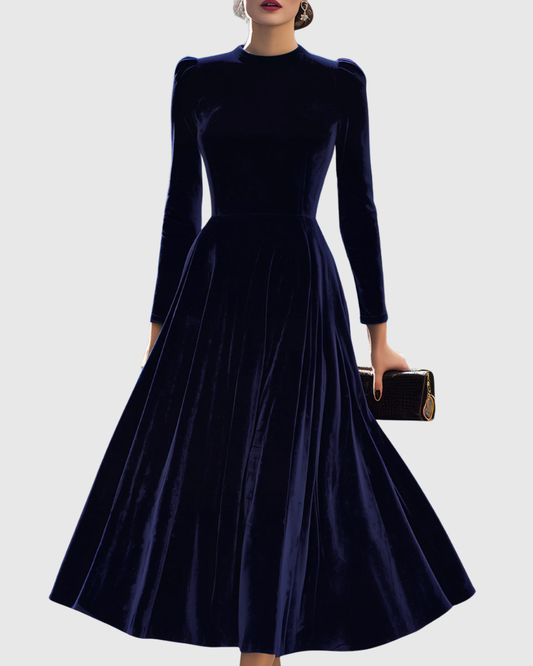 Sibella | Marineblauwe lange mouw midi-jurk