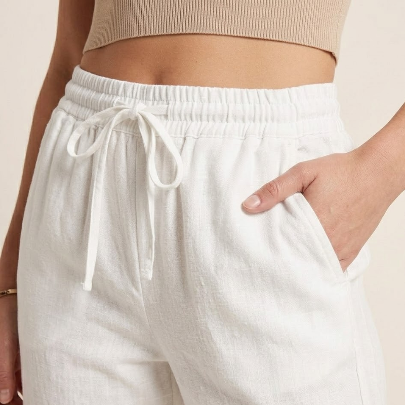 Dames Linnen Broek Nora | Wijde Pijpen en Elastische Taille