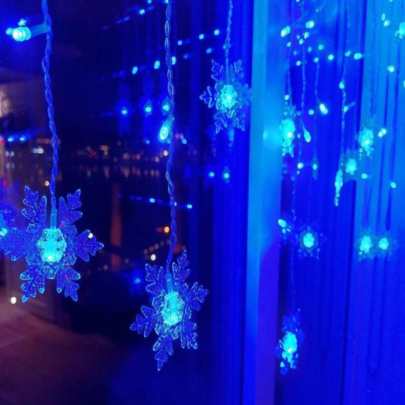 Sneeuwvlokgloed – LED Gordijnverlichting met Sneeuwvlokken in 4 Kleuren