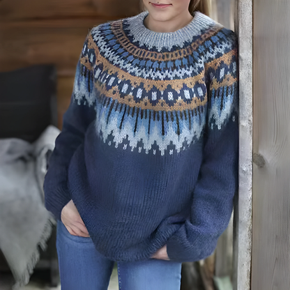Elara Dames Fair Isle Trui met Jacquardpatroon en Relaxed Fit