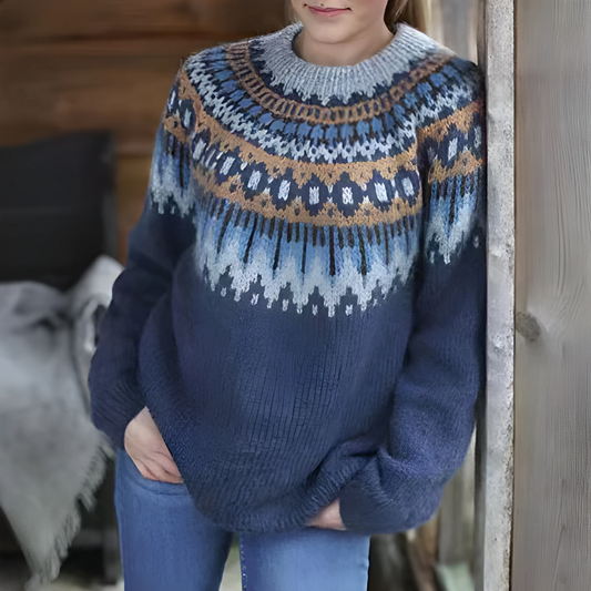 Elara Dames Fair Isle Trui met Jacquardpatroon en Relaxed Fit