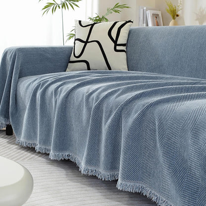 Chenille Deken Herringbone Franje Hoeslaken Gezellige Stijl