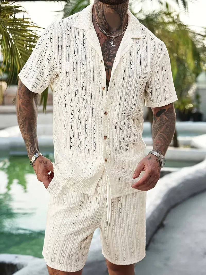 ZomerLuxe Heren Set met Jacquard Shirt en Comfort Short