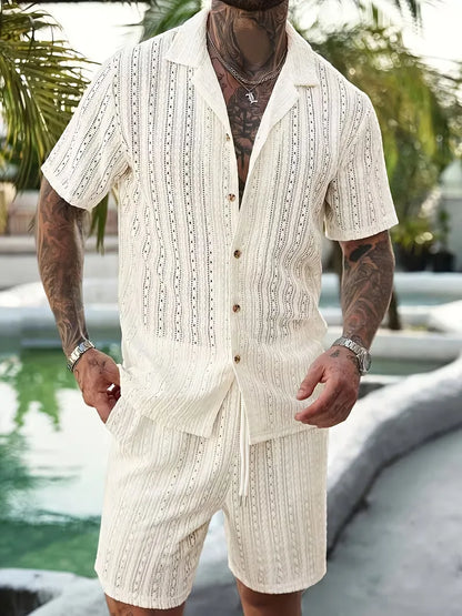 ZomerLuxe Heren Set met Jacquard Shirt en Comfort Short