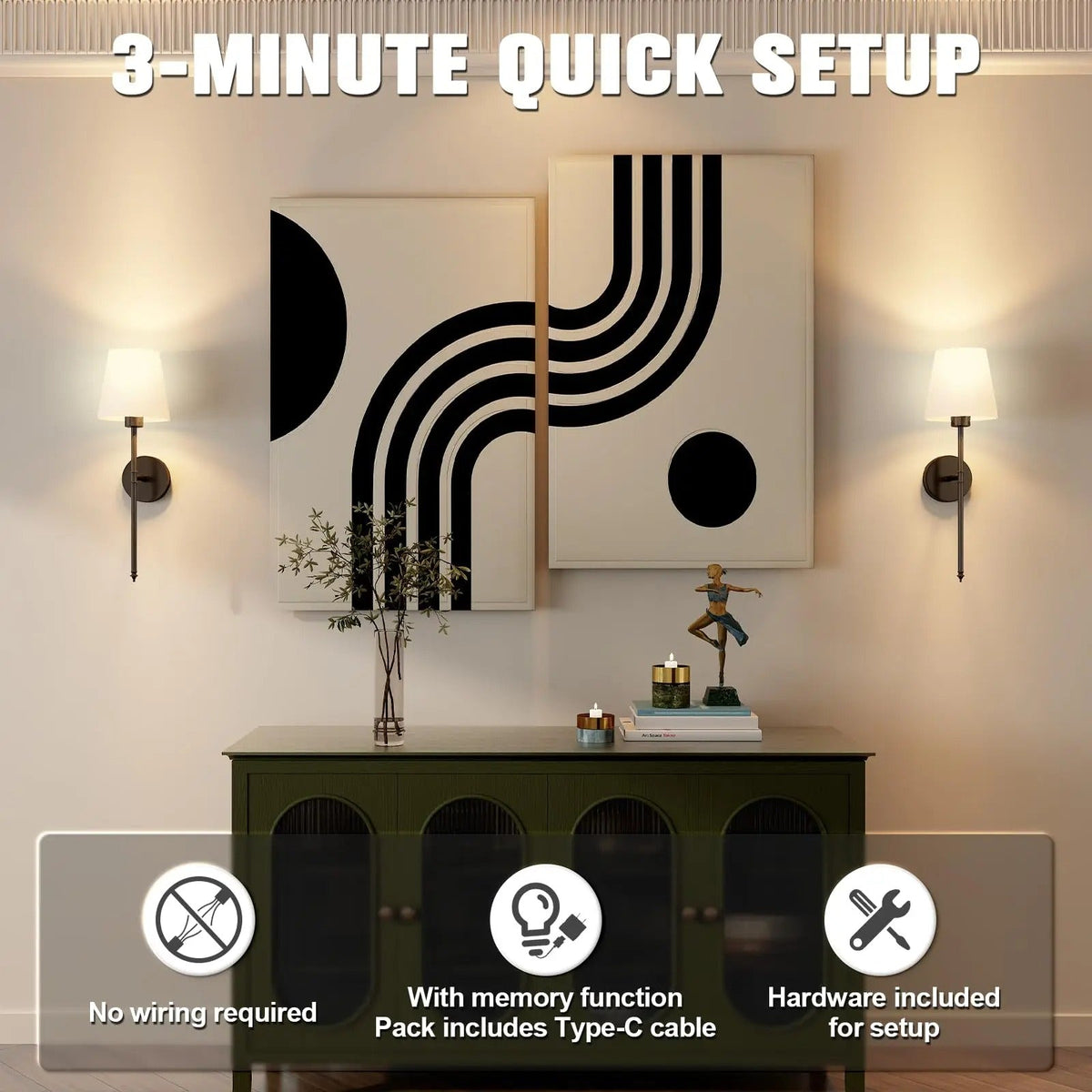 2 Draadloze Wandlampen - Batterijgevoede Wandlamp