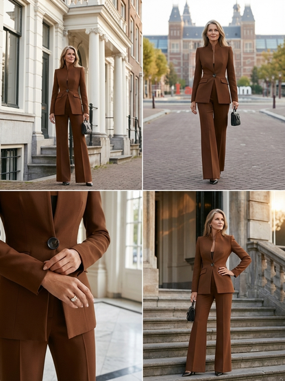 Elyra Chic Dames Pak Getailleerd Elegant Zakelijk Twee-delig Set