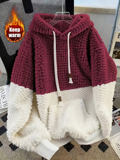 Faux Fur Hoodie in Zachte Materialen met Contrasterende Panelen, Unisex