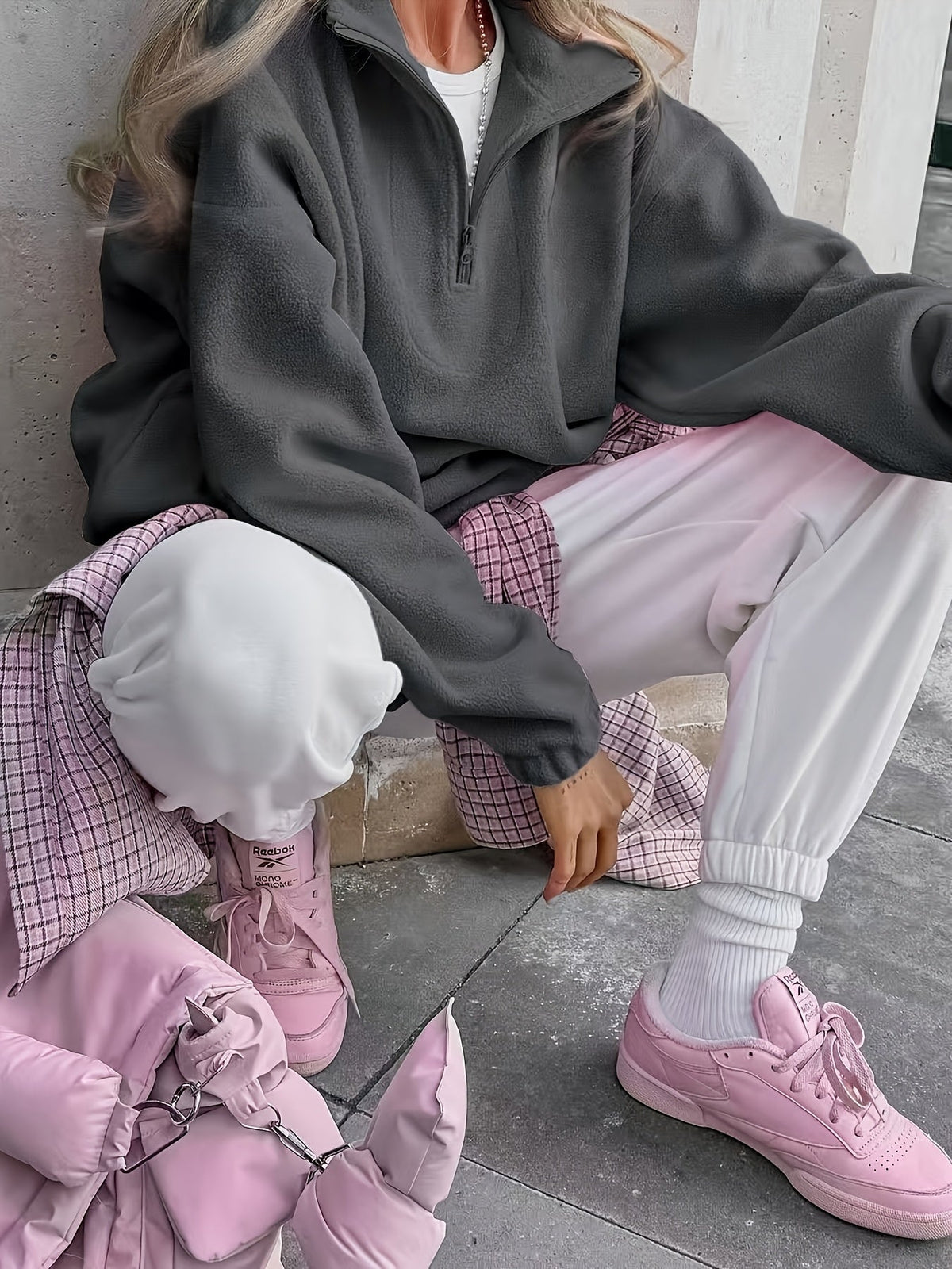 Fleecejack voor dames met halve rits, zachte trui in pastelkleuren