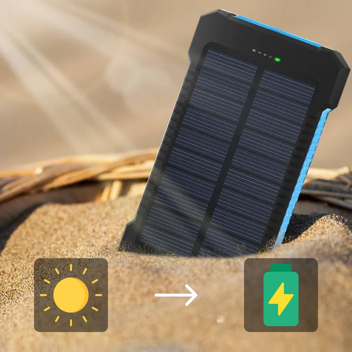 SolarPro Waterdichte Powerbank met Zaklamp en Dubbele USB