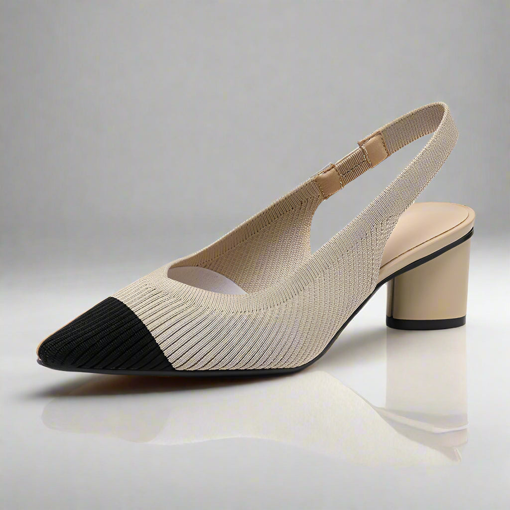 Veloura Slingback Hakken Dames met Geribde Structuur en Lage Hak