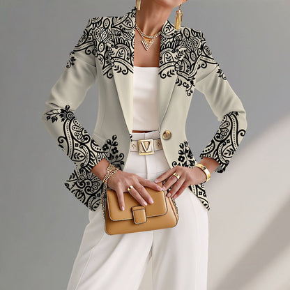 Dames Blazer met Luipaardprint, Reverskraag en Knoopsluiting