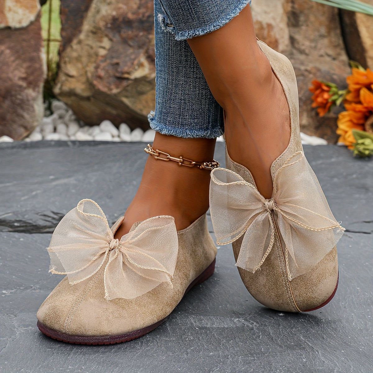 Dames ballerina's Fleur met strikdetail en platte zool