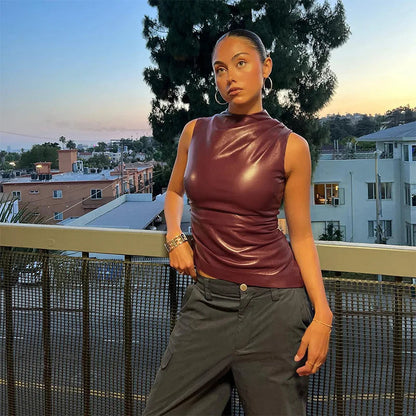 Veerle Dames Top – Vegan Leather Look Top met Elegante Uitstraling