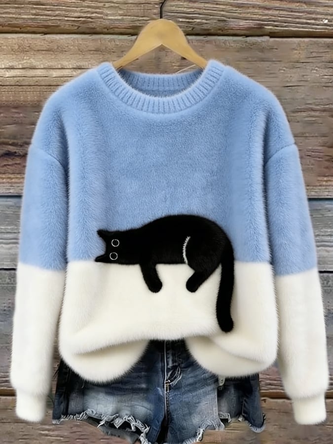 Dames Oversized Trui Kattenprint KattenKnus – Zacht en Warm