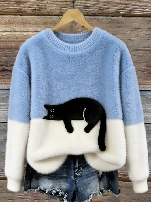 Dames Oversized Trui Kattenprint KattenKnus – Zacht en Warm