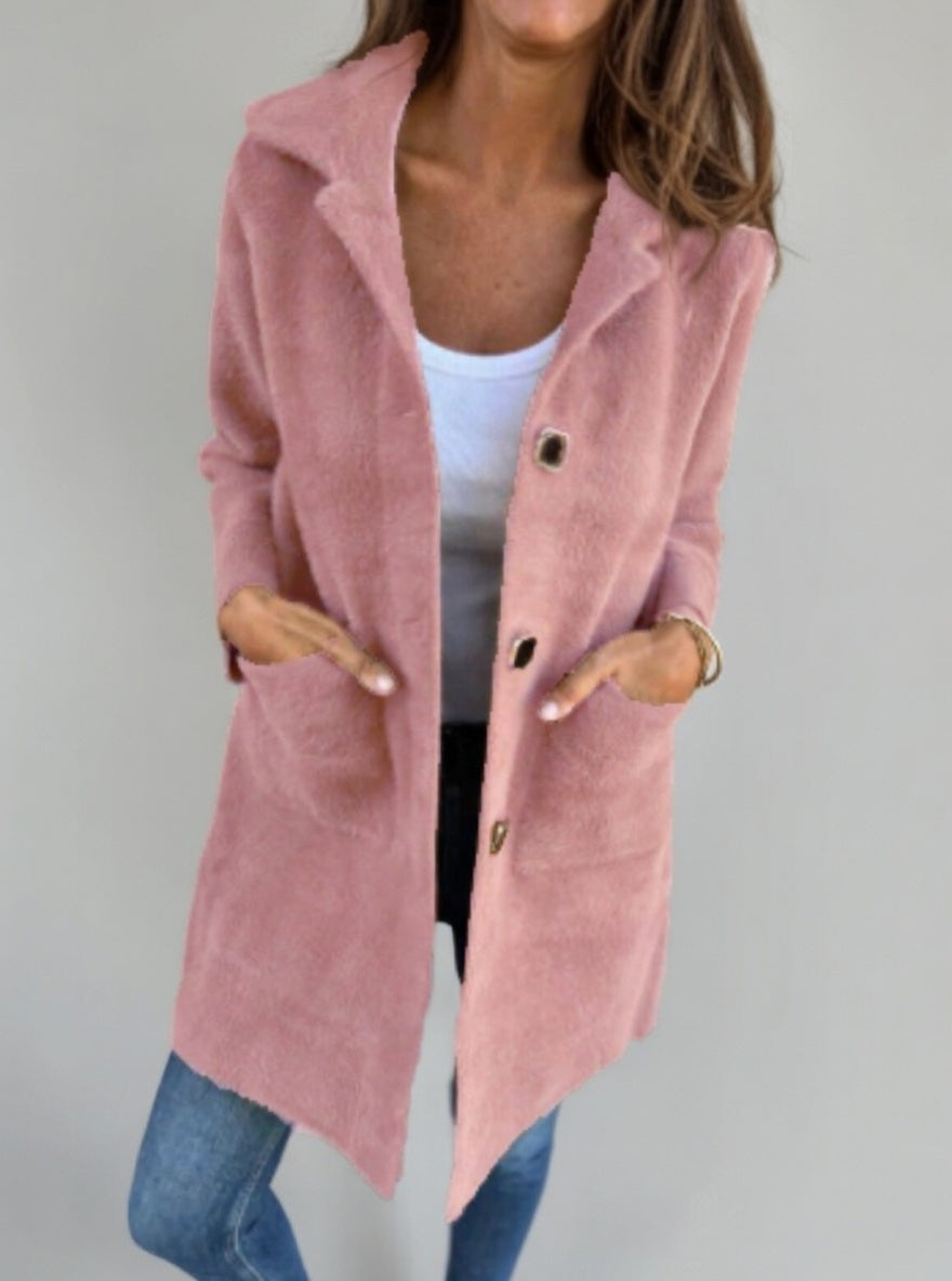 Dames Longline Lentejas met Knopen – Wolblend Casual Tussenjas met Zakken