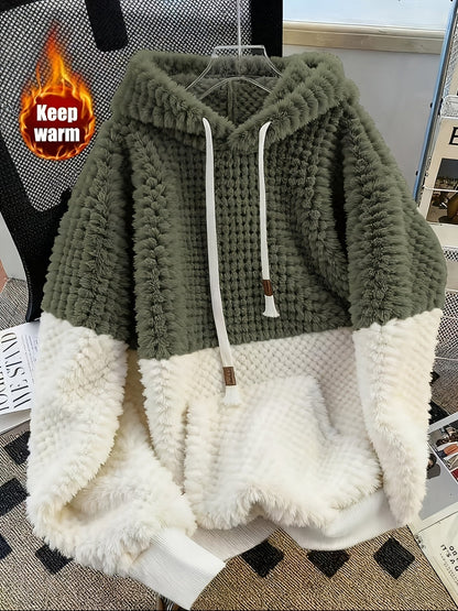 Faux Fur Hoodie in Zachte Materialen met Contrasterende Panelen, Unisex