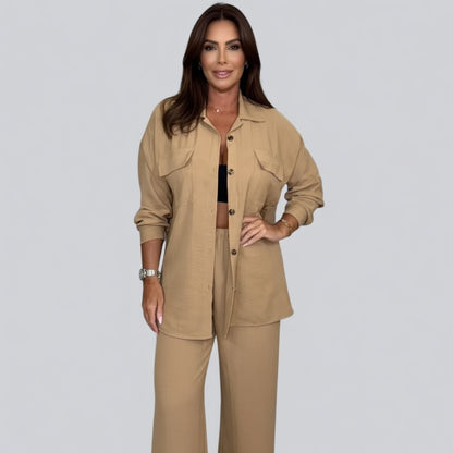 Liora Elegante Dames Set met Wijde Broek en Blouse