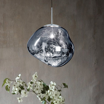 Moderne hanglamp in zilver/rood glas 1 lamp eettafel plafondlamp