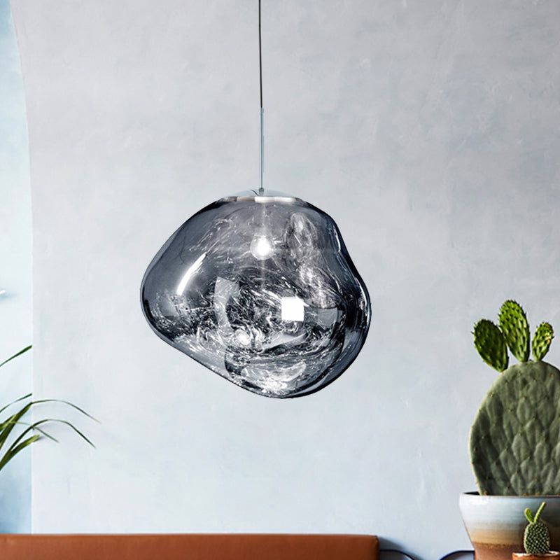 Moderne hanglamp in zilver/rood glas 1 lamp eettafel plafondlamp