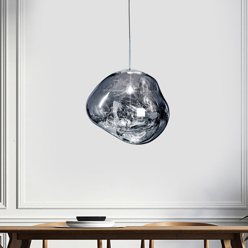 Moderne hanglamp in zilver/rood glas 1 lamp eettafel plafondlamp