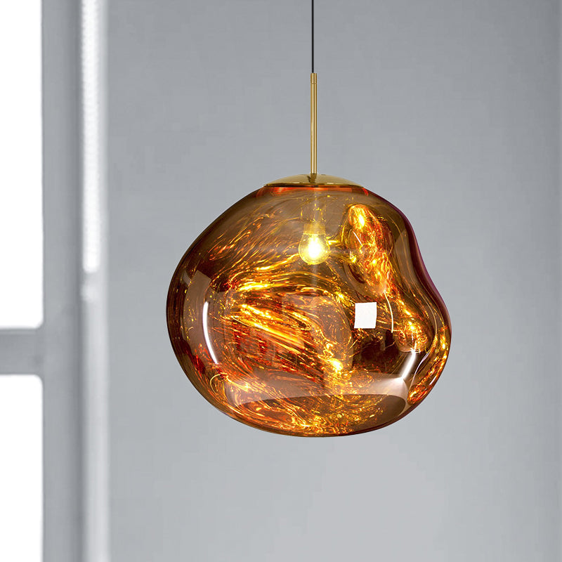 Moderne hanglamp in zilver/rood glas 1 lamp eettafel plafondlamp