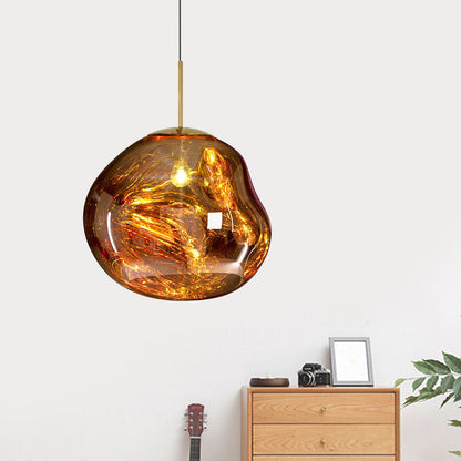 Moderne hanglamp in zilver/rood glas 1 lamp eettafel plafondlamp