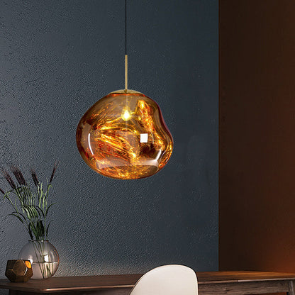 Moderne hanglamp in zilver/rood glas 1 lamp eettafel plafondlamp