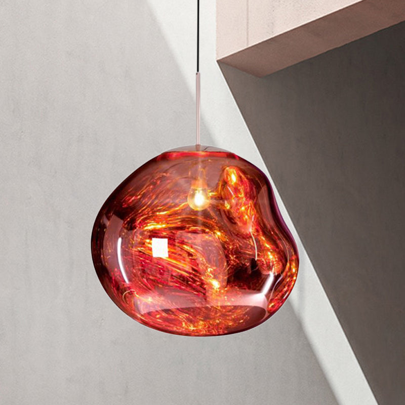 Moderne hanglamp in zilver/rood glas 1 lamp eettafel plafondlamp