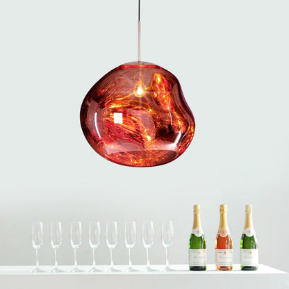 Moderne hanglamp in zilver/rood glas 1 lamp eettafel plafondlamp