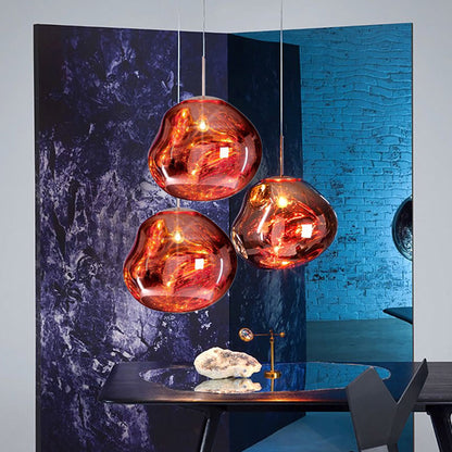 Moderne hanglamp in zilver/rood glas 1 lamp eettafel plafondlamp