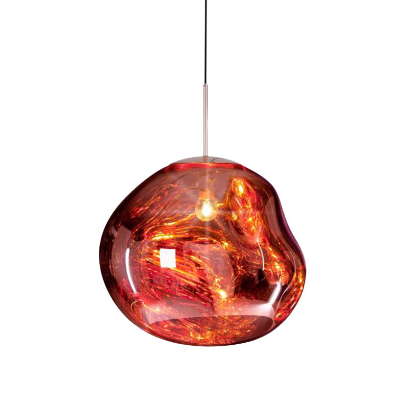 Moderne hanglamp in zilver/rood glas 1 lamp eettafel plafondlamp
