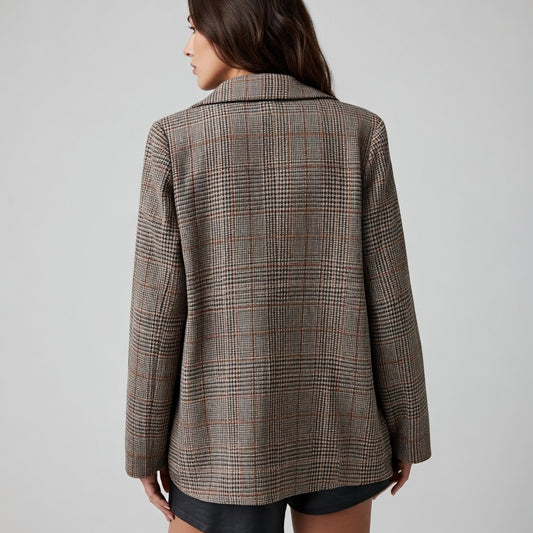 Dames Geruite Blazer – Getailleerde Blazer met Revers en Klepzakken