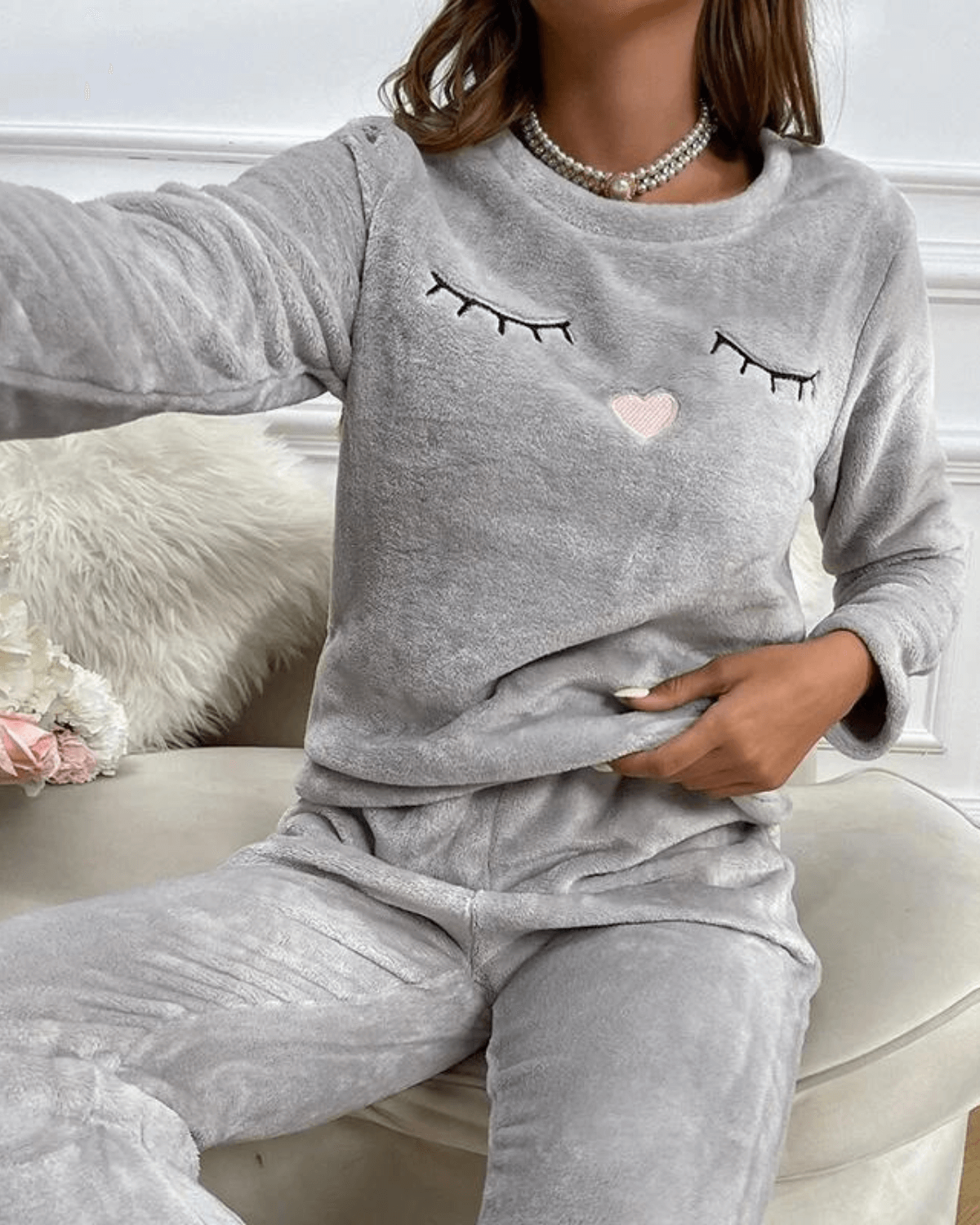 Dames Warme Pyjamaset 2-Delig – Zachte Nachtkleding met Lange Mouwen