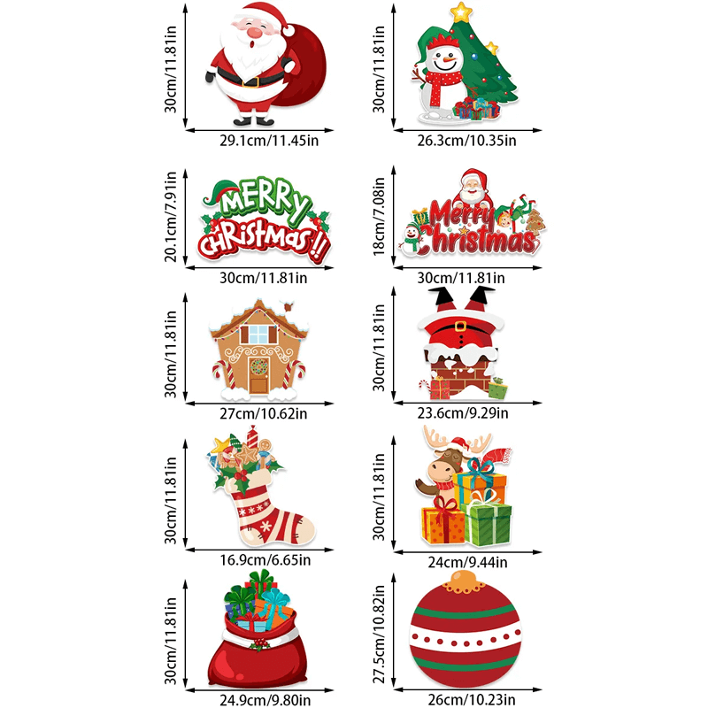 Vrolijk Kerst Hangende Deurbanner - Kerstman, Sneeuwman, Kerstboom, Peperkoekhuis