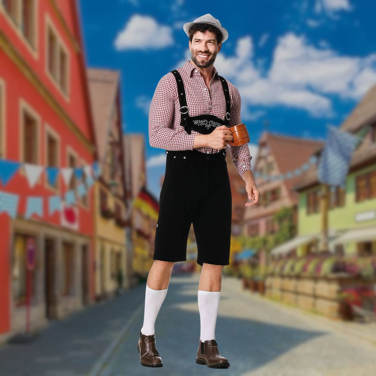 Heren 3-Delig Oktoberfest Kostuum met Bretels en Borduurdetails