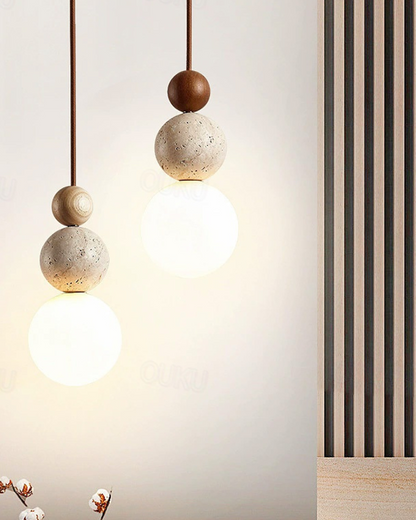 Sereen Houten Hanglamp – Japandi Design met Glazen Bol