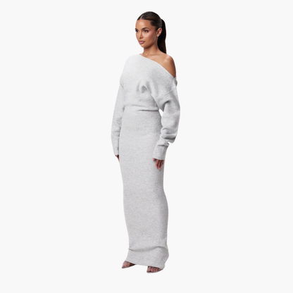 Dames Off-Shoulder Gebreide Maxijurk voor Avond